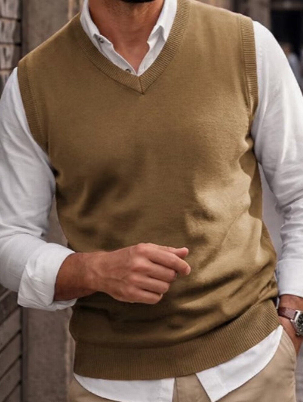 NEW Paul Jones Men's Casual Sweater Vest Size L Brown Tan